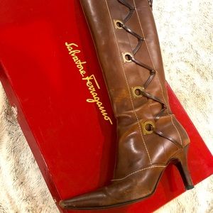 🤎👢Salvatore Ferragamo Knee-High Leather Boots 👢🤎